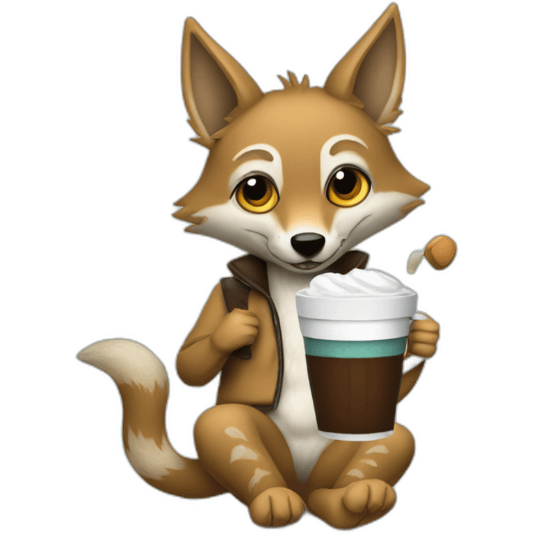 Jackal whit golf furr holding hot cocoa emoji