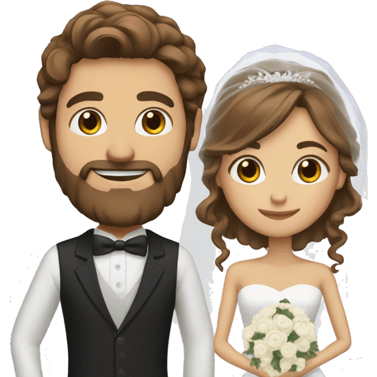 Groom with brown hair and beard and bride with long brown hair  emoji