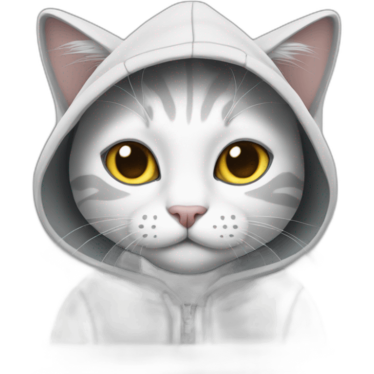 White and grey cat with hoodie emoji