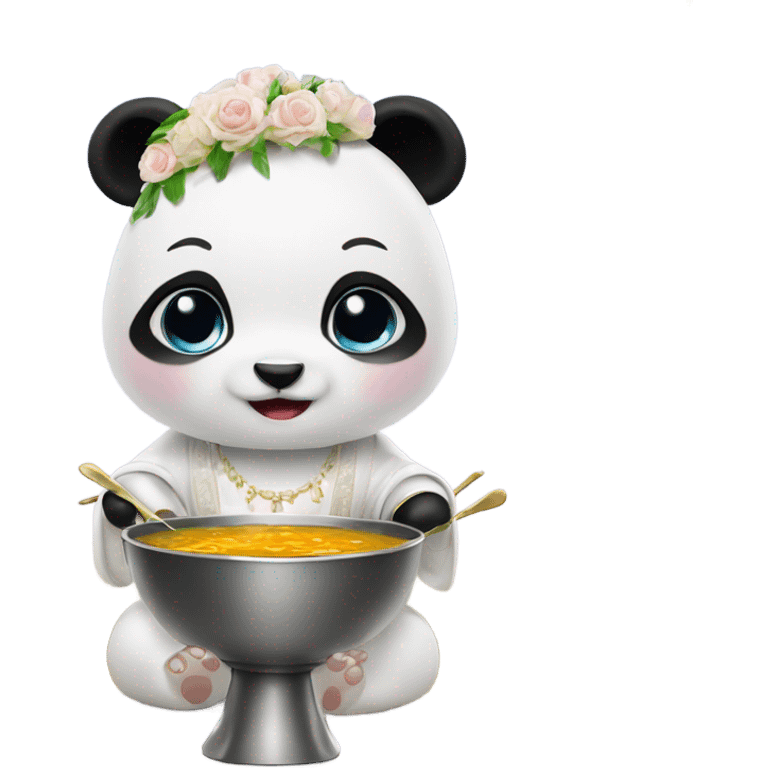 Baby panda bride marrying bowl of soup at altar emoji