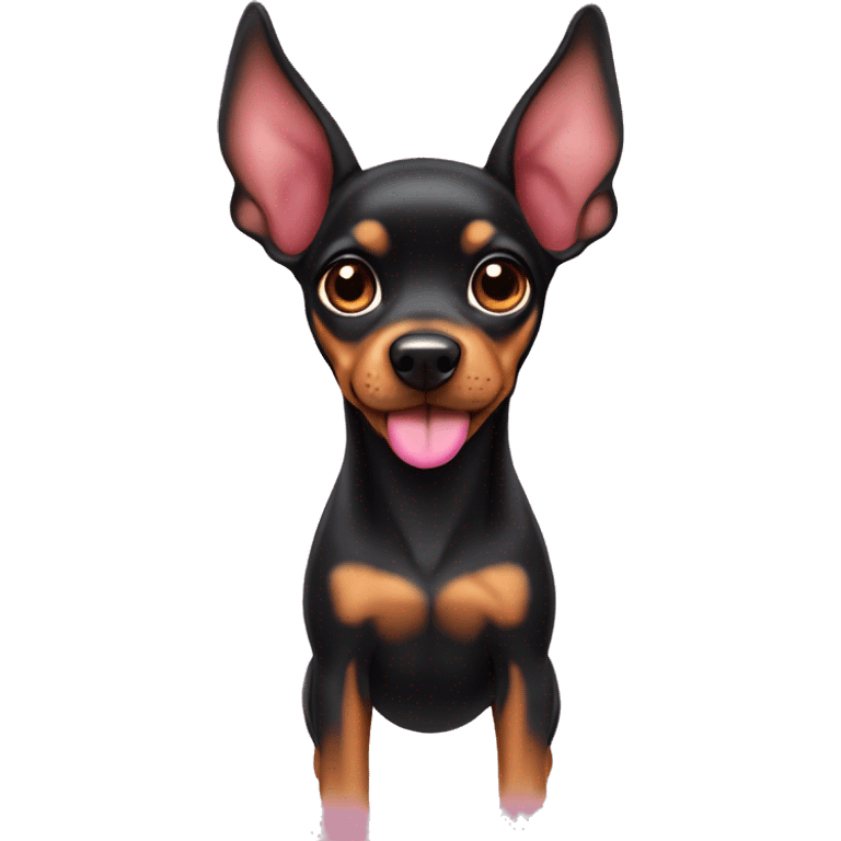 black tan pinscher big ears pink bow on ear emoji