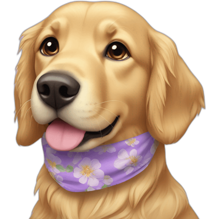 Golden retriever wearing lilac floral bandana around neck emoji