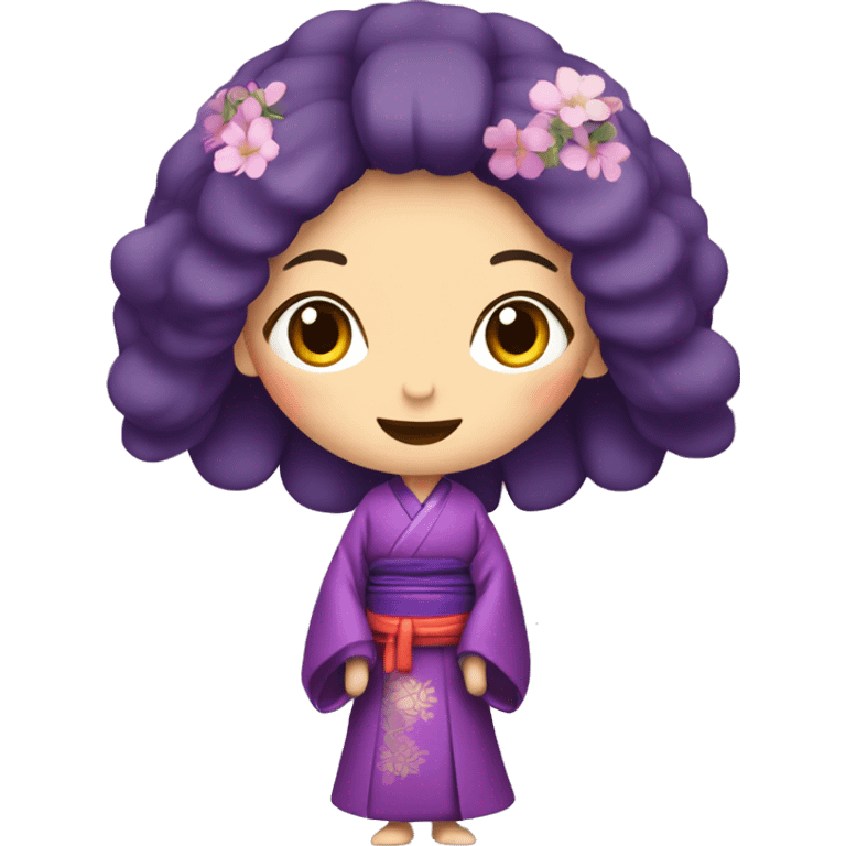 Long Purple hair lady in tradicional kimono with purple eyes emoji