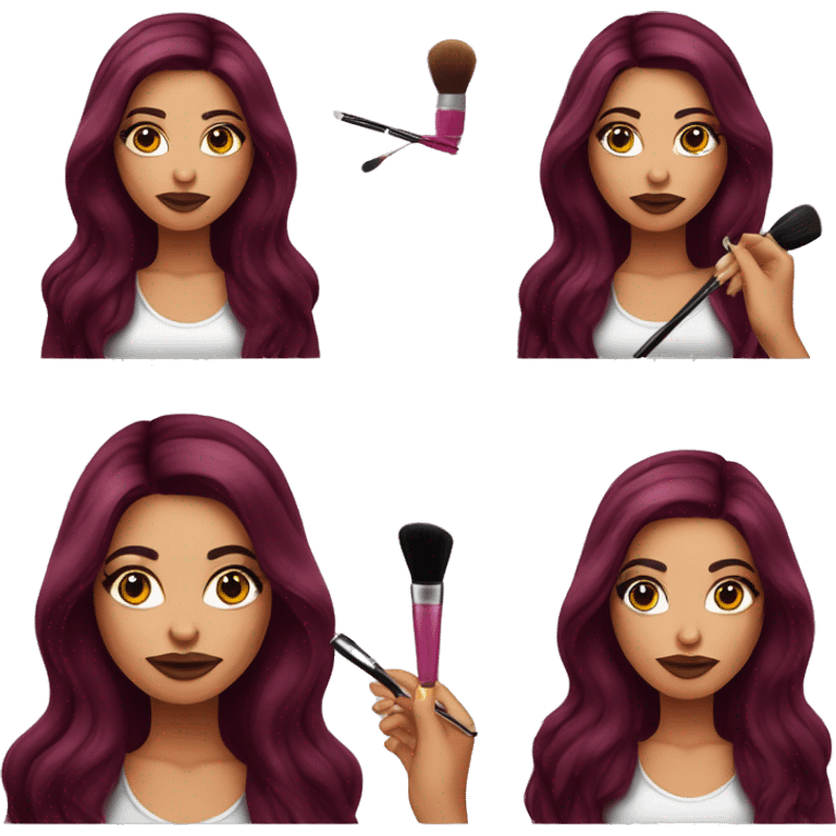 Beautiful tattooed burgundy long haired woman doing her makeup emoji