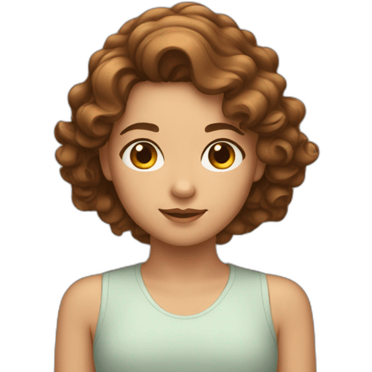 girl with wavy brown hair and emoji