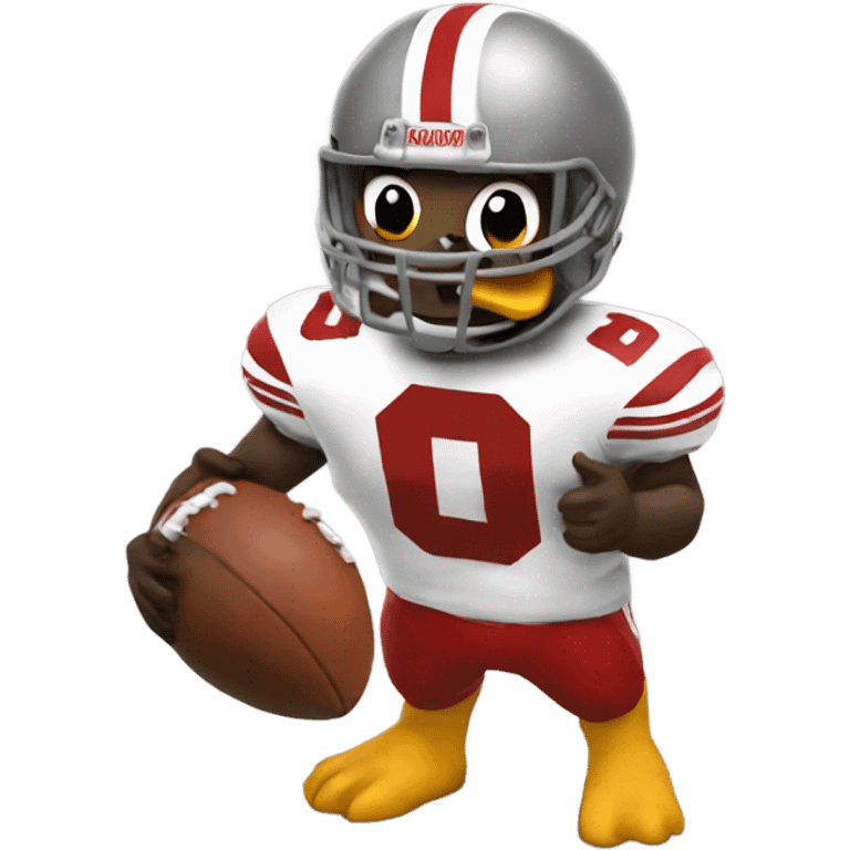 Brutus Buckeye eating a duck emoji