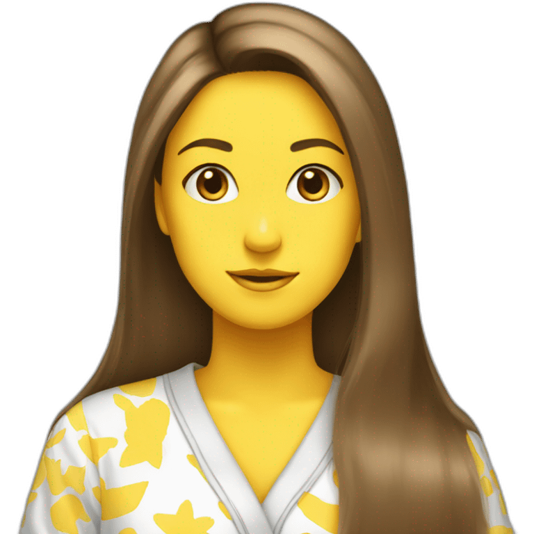 Brown straight long hair white woman wearing pikachu pyjama emoji