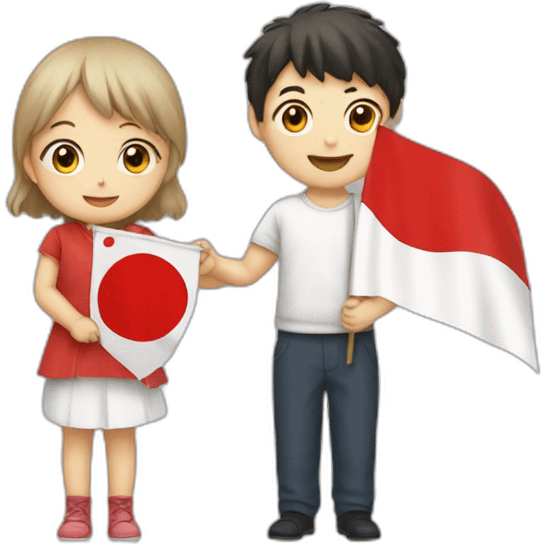 girl and boy holding japanese flag emoji