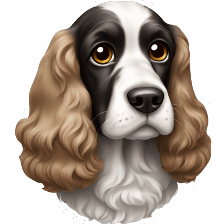 Englisch Cocker Spaniel dog with colour black White and Brown, he has black ears  emoji