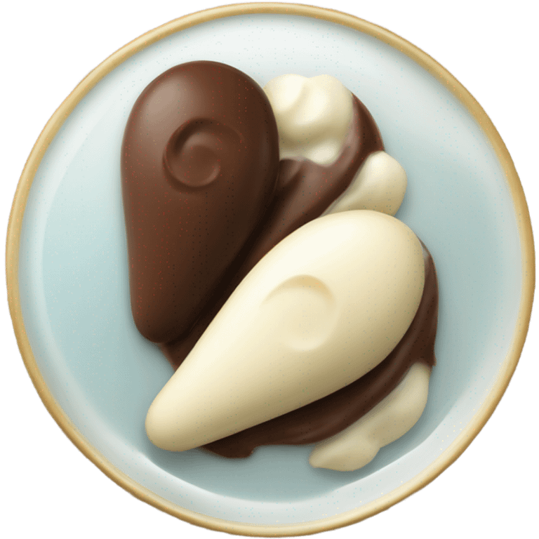 Chocolate and vanilla quenelle on glass plateemoji emoji