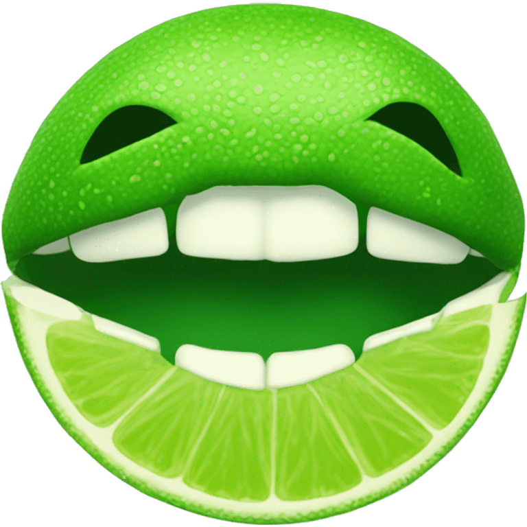 Green lips biting into a lime that’s sliced in half emoji