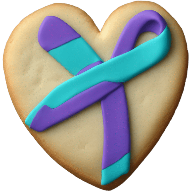 Purple teal Suicide awareness ribbon, heart cookie emoji