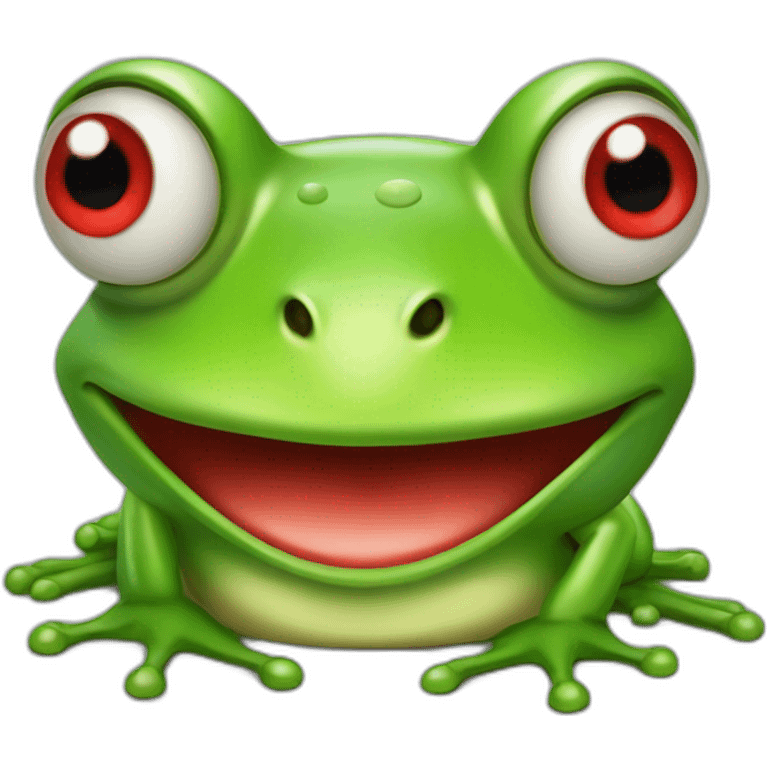 green frog with red lips and large eyes performing a stoic salute emoji