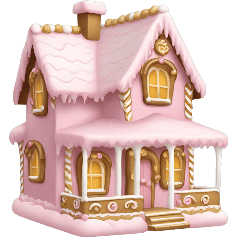 light pink and gold and white gingerbread house emoji