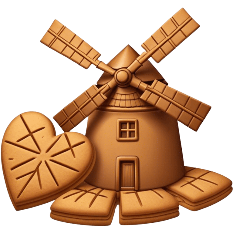 Speculaas Cinematic Realistic Speculaas Biscuit Emoji, depicted as a spiced speculaas cookie crafted in the shape of a windmill and warm, inviting lighting. emoji