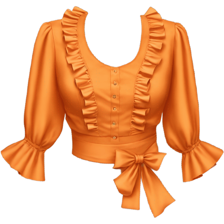 Realistic orange cut out crop top blouse. Ruffles. Isolated. Fancy sash emoji