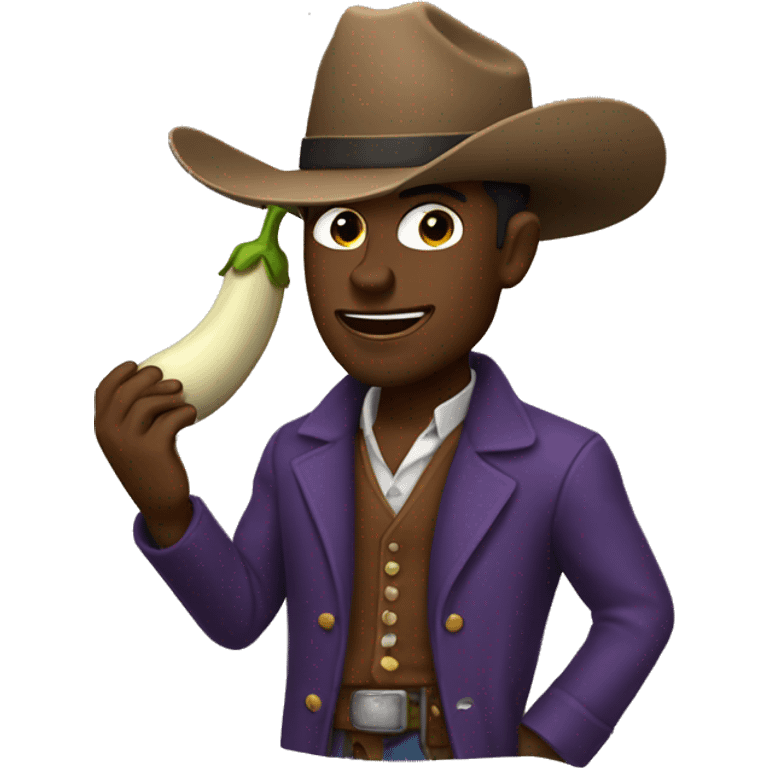 Cowboy eating eggplant and trenchcoat emoji