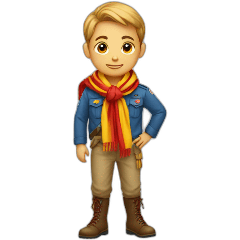 Scout boy with a RED AND YELLOW knotted scarf and a blue scout shirt emoji