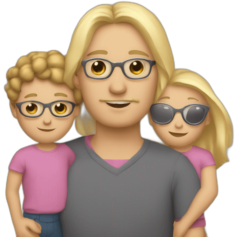 Familia 3 personas Papá gafas y barba, mamá gordita rubia , hijo moreno emoji