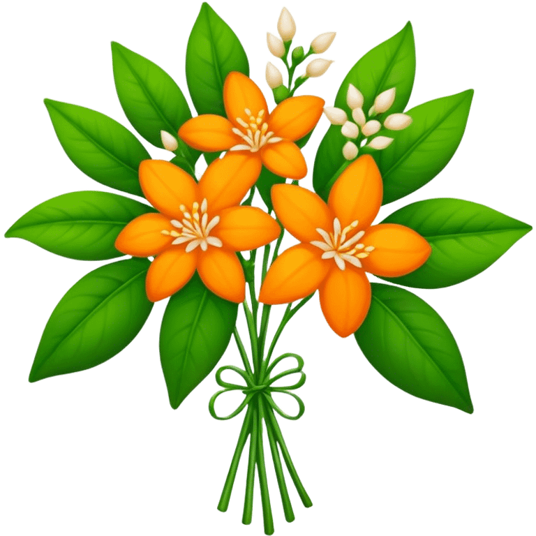 big bouquet Orange Jasmine, luxuriant, stem, leaf emoji