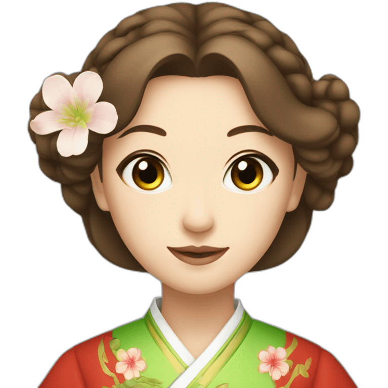 Green eyes and brown hair lady in Chinese traditional clothes  emoji