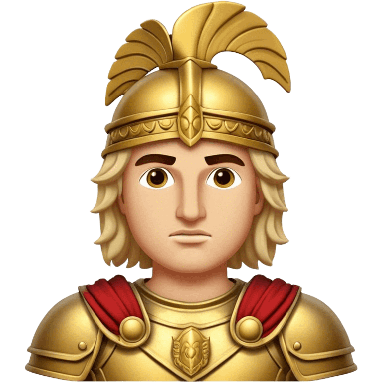 Cinematic Realistic Alexander the Great Portrait Emoji, depicted as a bold, charismatic ancient conqueror in regal armor with a commanding gaze, rendered with lifelike textures and dramatic heroic lighting that captures his legendary ambition. emoji