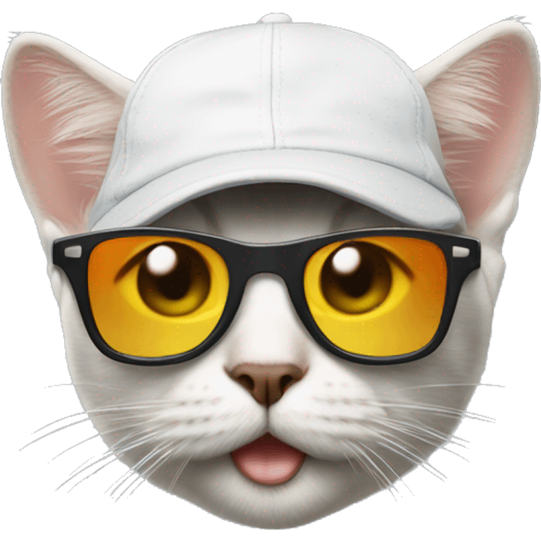 cat wearing a cap and sunglasses filming a hollywood movie emoji