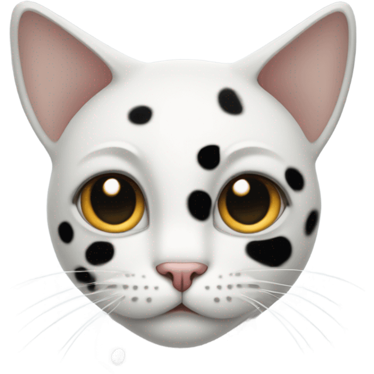 A white cat with black spots that is sad emoji