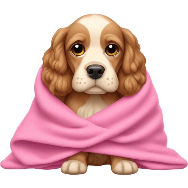 Cocker spaniel in a pink blanket emoji