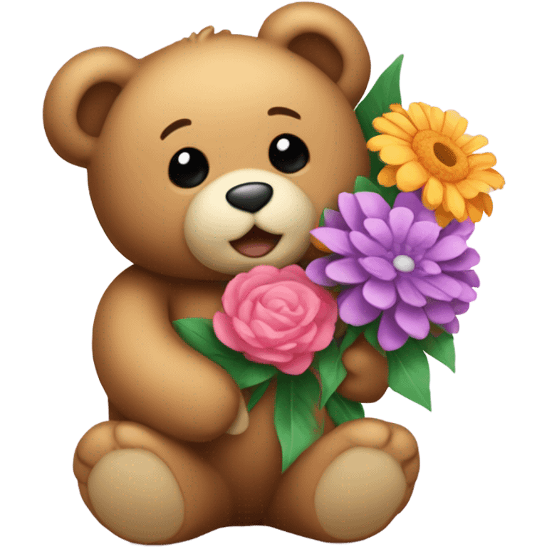 Teddy bear holding flowers emoji