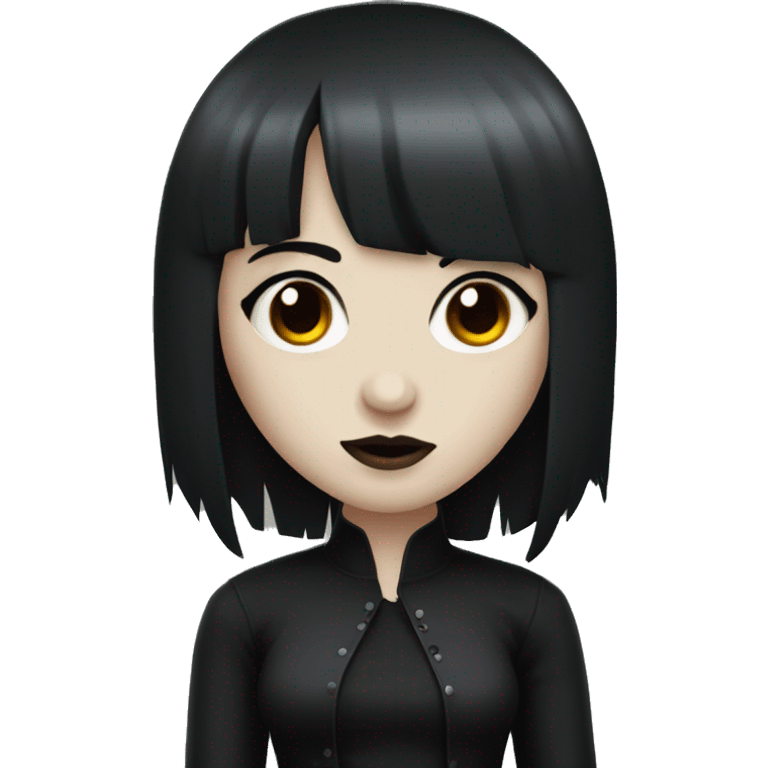 goth girl that has white skin and Long Dark red hair and fringe bangs emoji