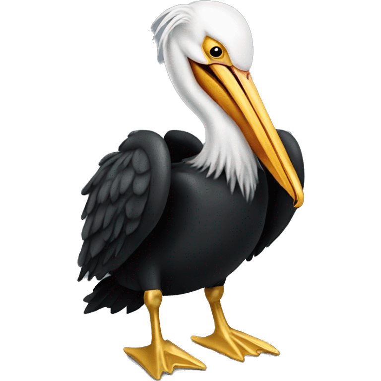 Pelican wearing a black hoody and gold chains emoji