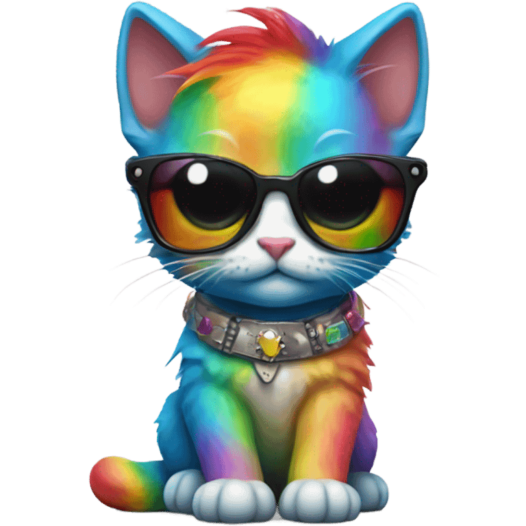 A cute rainbow kitten with a mohawk and sunglasses emoji