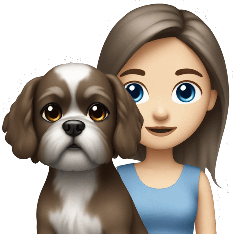 Brown hair girl with blue eyes with grey shih ztu dog emoji