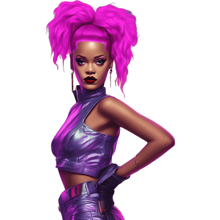 Synthwave Rihanna in SNES style, oil paint, epic eyes, intricate lips, exquisite pose, beautiful, desirable, logical emoji