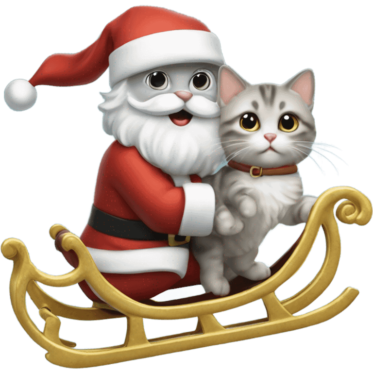 Oyster colored kitten pulling Santa on his sleigh emoji