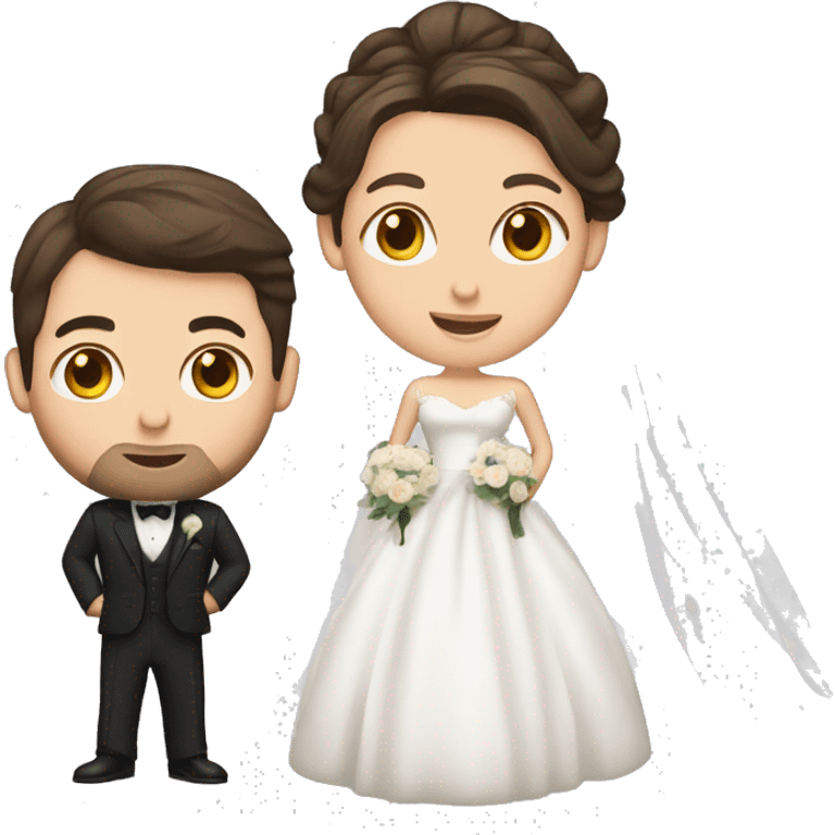 Bride with brown hair and groom with dark hair. Both are Caucasian  emoji