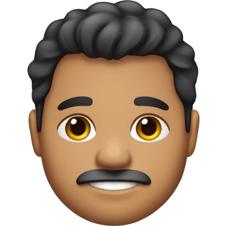 Hombre gordito con pelo de color negro y perro corto y echinado. emoji