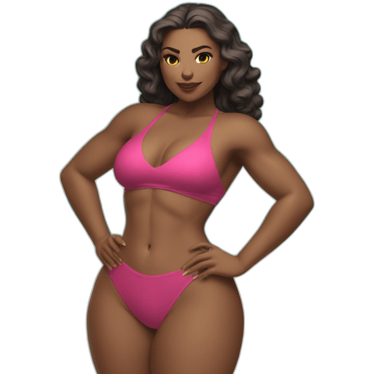 Slim-thicc Caucasian woman bikini superhero pose (beach body) lower body emoji