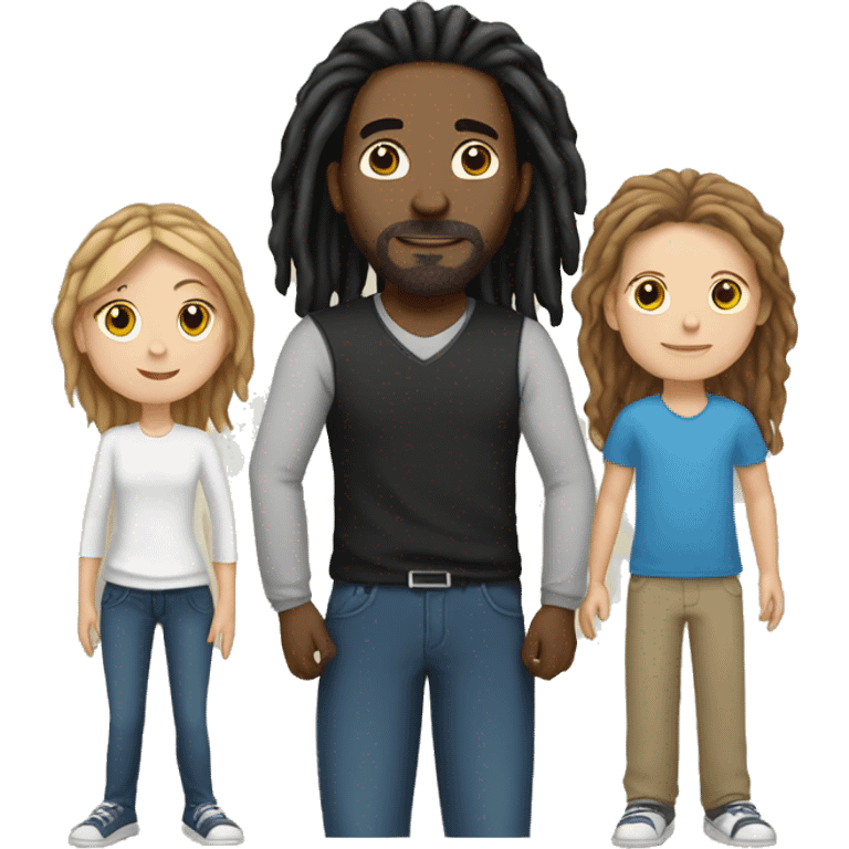 white mom with brown hair and black dad with dreads and biracial children  emoji