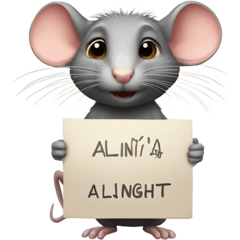 A rat holds a sign with the inscription "Alinght" emoji