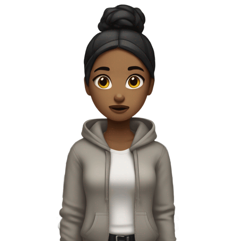 girl with panda hoodie,brown skin,black hair,shrugging emoji