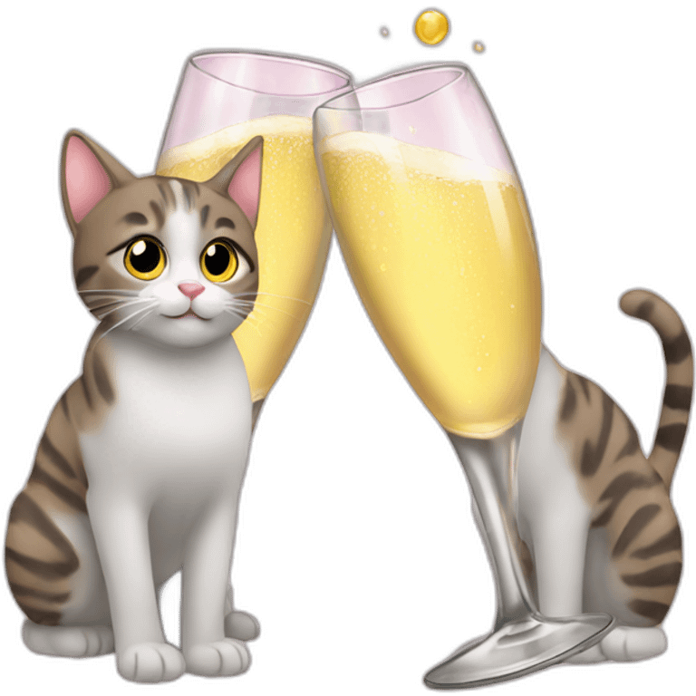 2 cats friends with glass of champagne emoji