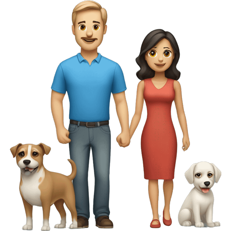 Caucasian dad, Hispanic mom, Hispanic daughter, 2 dogs emoji