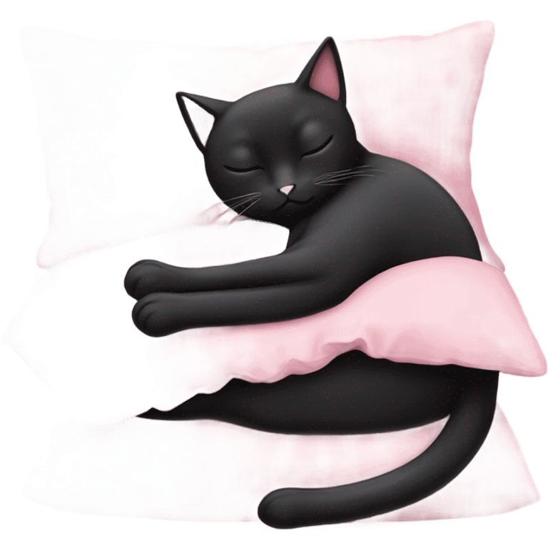 Black cat sleeping in a pink pillow emoji