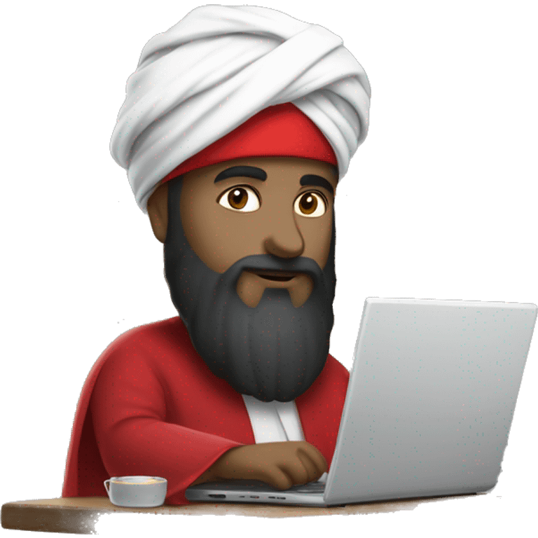 A caliph with turban and red clothes writing in a laptop emoji