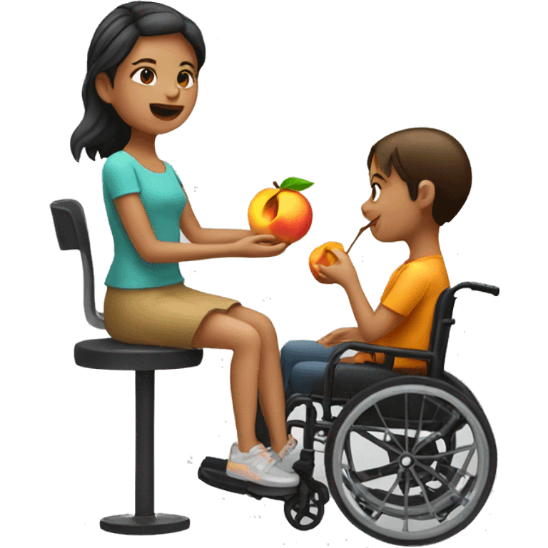 girl in a wheelchair eating a peach emoji