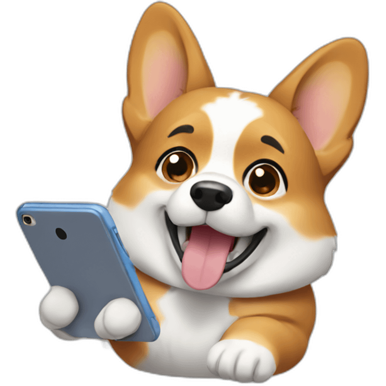 corgi watching video on phone emoji