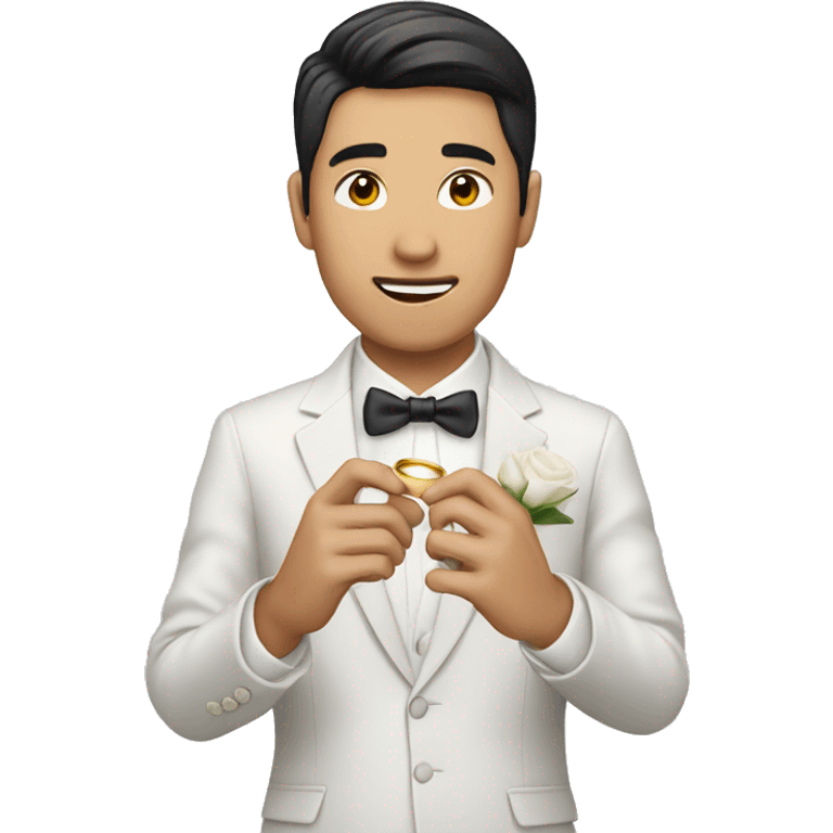 Asian guy holding wedding ring emoji