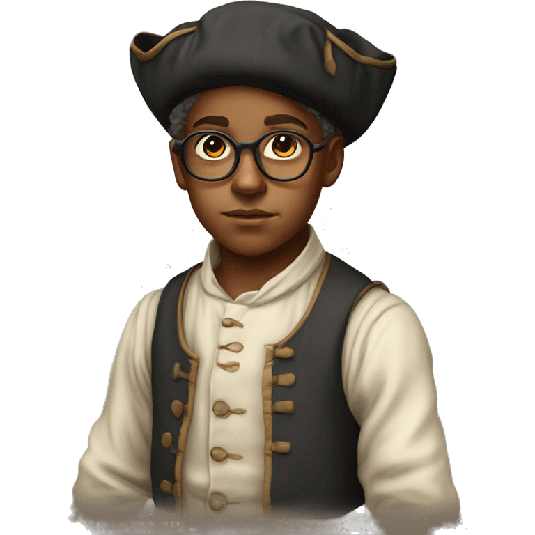 18th century peasant boy with glasses photorealistic serious emoji